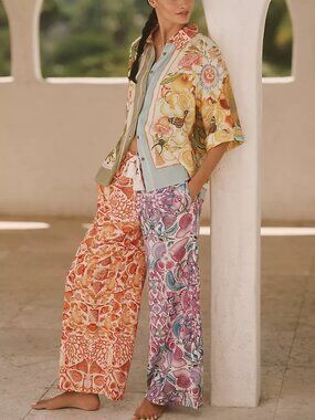 NWT Anthropologie Emily Carter x Celandine Printed Linen Blend Pants